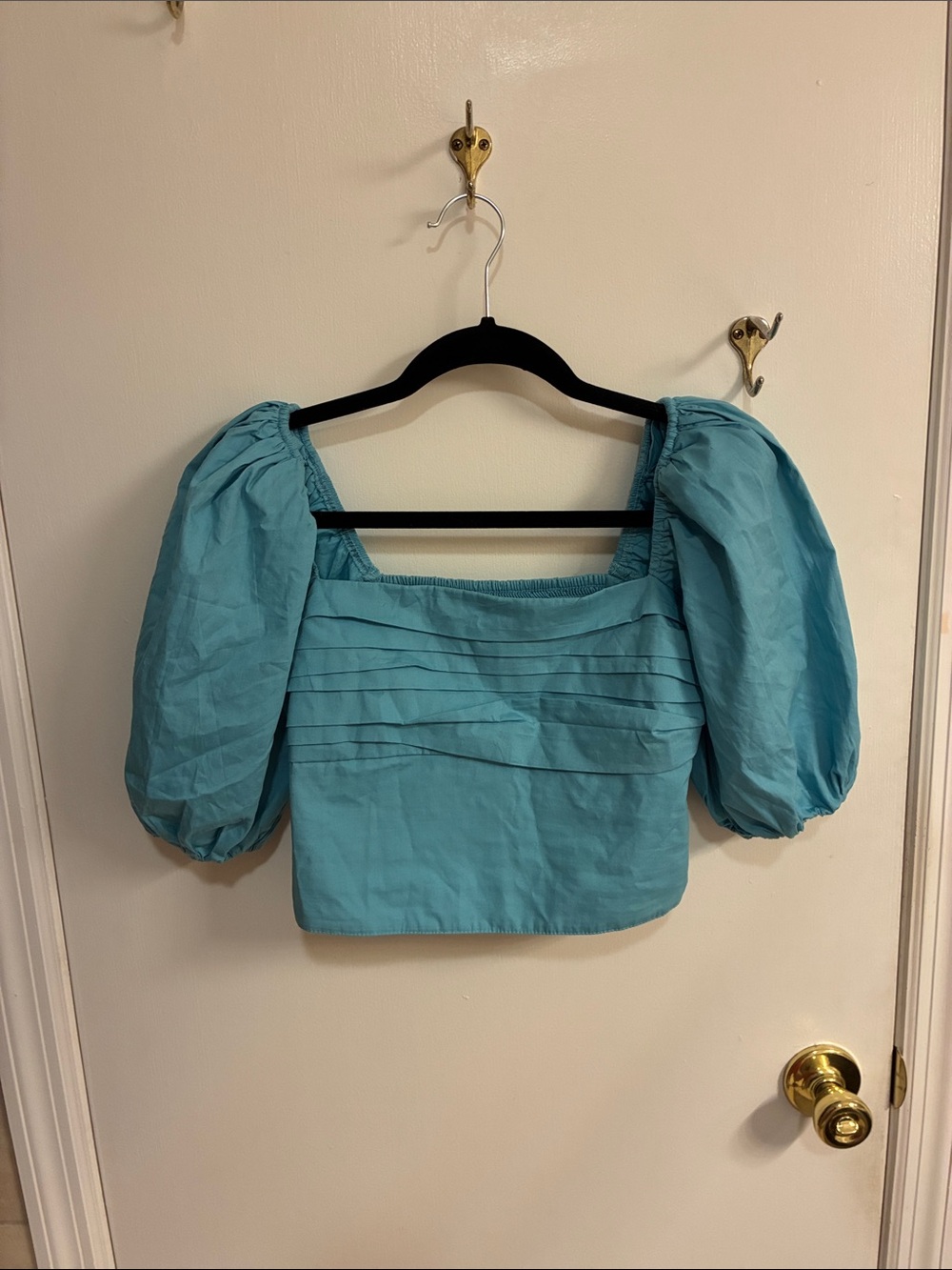 Abercrombie & Fitch Aqua Puff-Sleeve Square Neck Top Sz XS